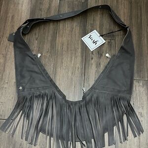 The Sash Bag Carbon Gray Fringe Standard Leather Crossbody Sling Bag